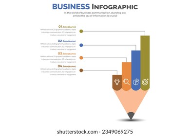 colorful pencil diagram infographic element template, vertical row layout diagram with 4 list of steps