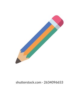 Colorful pencil with eraser on a White Background graphic