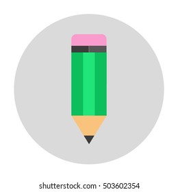 Colorful Pencil Icon on gray circle.