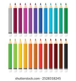 Colorful pencil icon set in flat style. Crayon vector illustration on isolated background. Drawing equipment sign business concept.