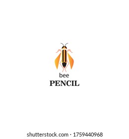 colorful pencil illustration of bee logo. vector design