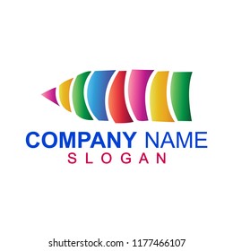 Colorful Pencil Logo, Abstract Pencil Logo Template, Logo Illustration Design Modern, Stationery Logo