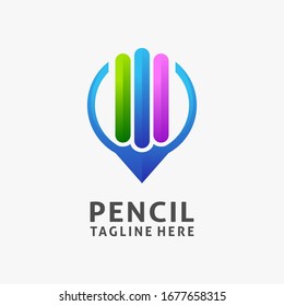 Colorful pencil logo design in circle point shape