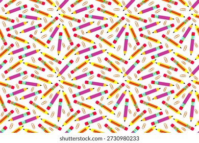 Plano de fundo de padrão de lápis colorido. Padrão de papel de carta desenhado à mão. Lápis desenhos animados padrão fundo. De volta ao conceito da escola. Conceito de formação educacional.