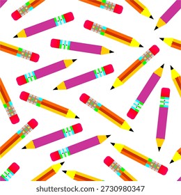 Fondo colorido del patrón del lápiz. Patrón de papelería de lápiz dibujado a mano. Fondo de patrón de dibujos animados de lápiz. Concepto de regreso a la escuela. Concepto de fondo de Educación.