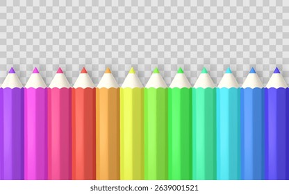 Colorful Pencil Tips in Rainbow Order on Transparent Background, Perfect for School, Education, Art, and Design Themes. Bright and Clean Layout. Vector Illustration.