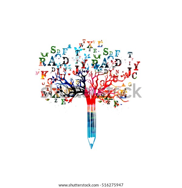 Colorful Pencil Tree Vector Illustration Font のベクター画像素材 ロイヤリティフリー