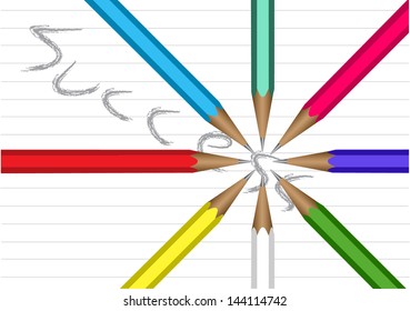 Colorful pencil write down success word on paper, EPS10 vector format