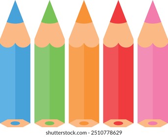 Colorful pencils arranged in a row with tips up.