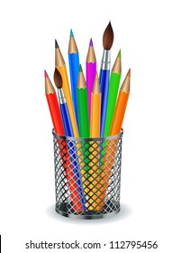 Colorful Pencils Brushes Holder Vector Illustration Stock Vector ...