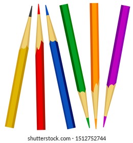 Colorful pencils collection on white. Simple icon style artwork.
