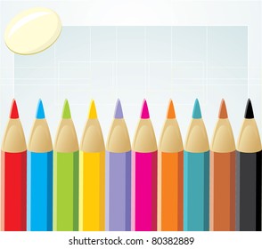 Colorful pencils and elastic. Vector