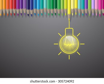 Colorful pencils with light bulb idea vector illustration