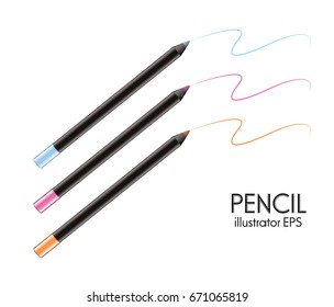 colorful pencils and line colors on the white background