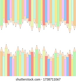 colorful pencils on top and bottom with white blank area on middle. flat design wallpaper. education and school concept