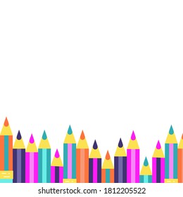 Colorful pencils on a white background. Template for your text. Vector illustration.