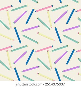 Colorful pencils pattern. Seamless art school pattern on beige background