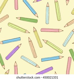 Colorful pencils pattern. Seamless texture with pencil.  Doodle vector elements. Back to school background. Hand drawn sketch.