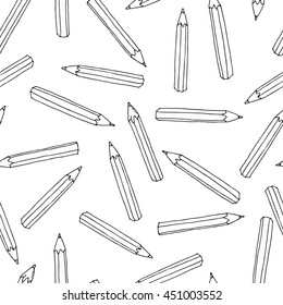 Colorful pencils pattern. Seamless texture with pencil.  Doodle vector elements. Back to school background. Hand drawn sketch.