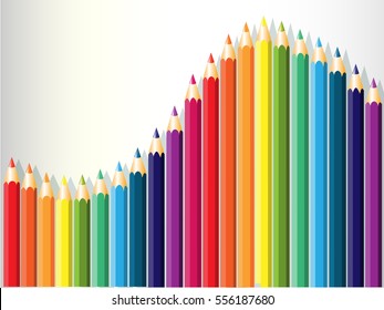 colorful pencils row on white, rainbow colors