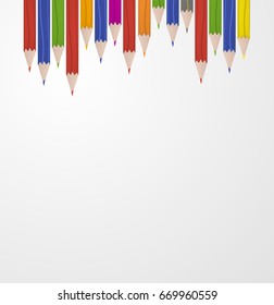 colorful pencils row on white. Vector illustration.
