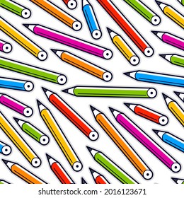 Colorful pencils seamless vector wallpaper, different color pencils endless pattern background.