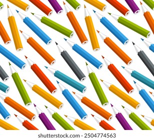 Colorful pencils seamless vector wallpaper, different color pencils endless pattern background.