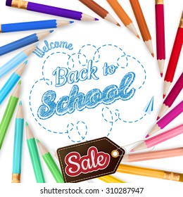 Colorful pencils with text Back to school Sale. EPS 10 vector file included