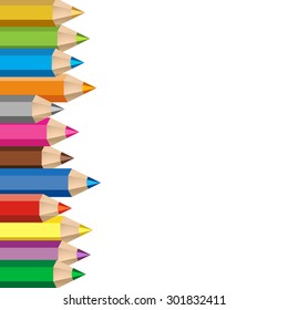 Colorful pencils vector illustration. School background. Artistic frame.