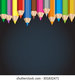 Colorful pencils vector illustration. School background. Artistic frame.