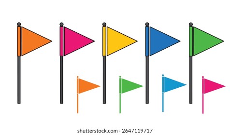 Colorful Pennant Flags on Gray Poles Displaying a Spectrum of Vivid Colors Outdoors