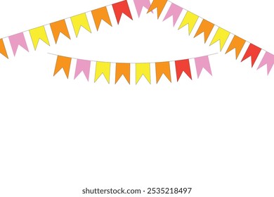 Colorido banderín aislado sobre fondo blanco. Guirnalda de fiesta colgante para niños. Banderas triangulares en colores del arco iris. Ilustraciones vectoriales de bunting