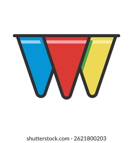 Colorful pennants hang festive decoration event