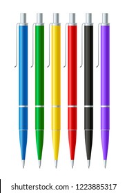 Colorful Pens Collection Isolated On White.