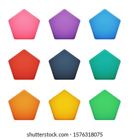 Colorful pentagon buttons set. Vector assets for web or game design, app buttons, icons template isolated on white background.