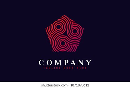 Colorful Pentagon Logo Design with Abstract Lines Shapes Inside. Usable For Business, Community, Industrial, Foundation, Services Company. Flat Vector Logo Design Illustration.