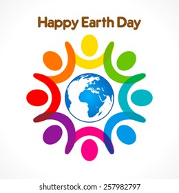 colorful people celebrate happy earth day  design vector
