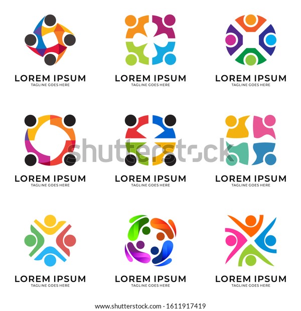 Colorful People Community Logo Collection Set Stock Vector (royalty 