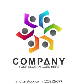 colorful people community logo design,kids care and charity vector