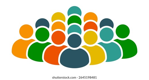 Colorful People Crowd Icon. Diverse Community Group Symbol, Multicolored Team Silhouette Illustration. Symbol of Diversity, Teamwork, Community, and Social Unity.