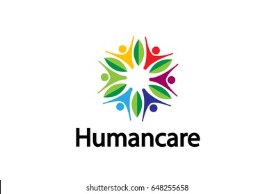 Colorful People Group Leaves Team Logo Design Illustration