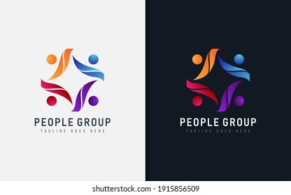 Colorful People Group Symbol Combination. Vector Logo Illustration.