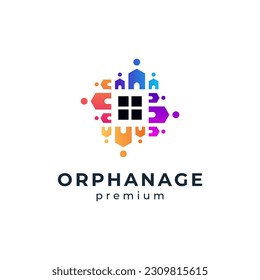 colorful people and home for orphanage and childcare logo design