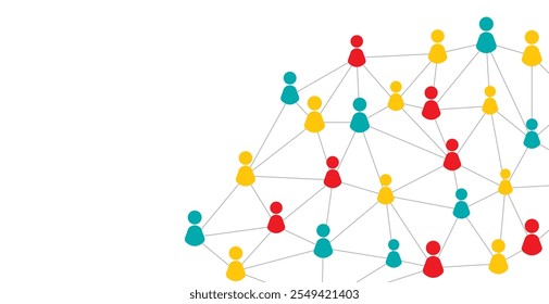 Colorful People Icons Network Connection Pattern On White Background. Vector Illustration