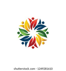 Colorful people leaf logo. Vector logo template