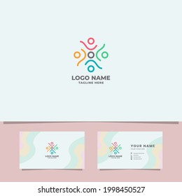 Colorful people logo with business card template