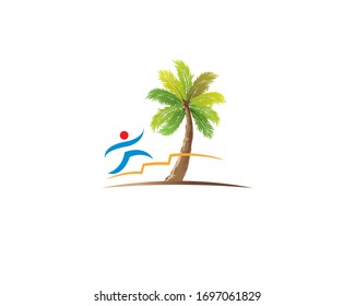 colorful people run to palm tree logo
