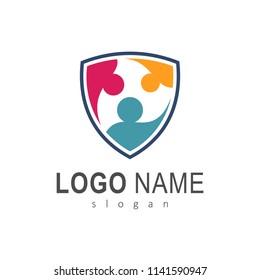 Colorful People Shield Logo, Family Protection Logo, Healthy Family Logo