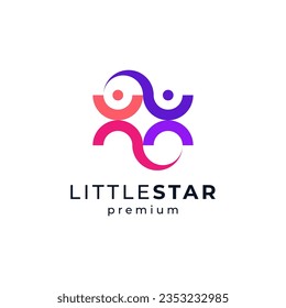 colorful people and shiny star for childcare, charity and social organization logo design