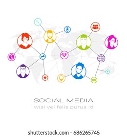 Colorful People Silhouette Social Media Profile Icons Network Communication Users Connection Concept Vector Illustration